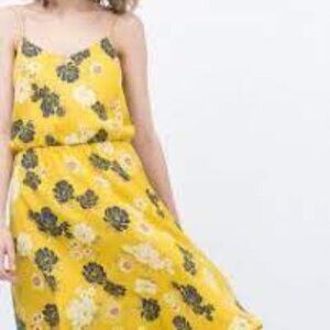 Zara Yellow Printed Floral Midi Dress